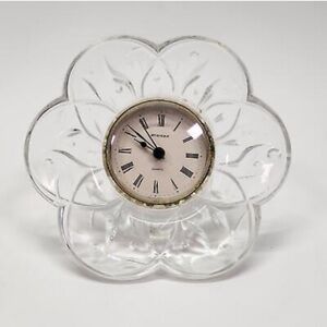 Vintage Staiger Crystal Flower Quartz Desk Clock Clear Glass